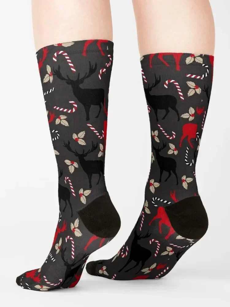 Christmas Deer Candy Leaf Pattern Socks golf floor man hip hop Socks Girl Men's