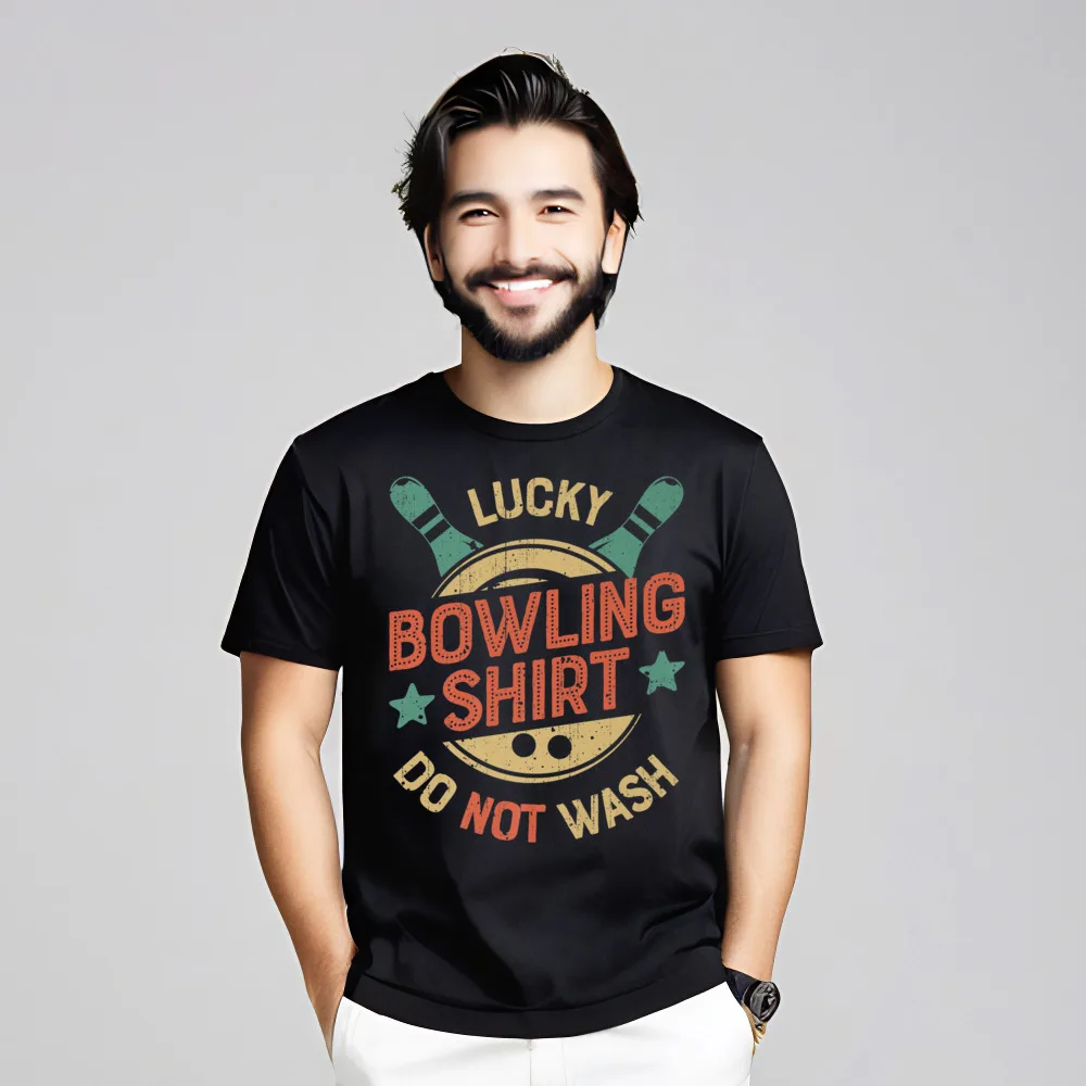 Lucky Bowling Shirt Do not Loose Mens Tshirts Round Collar Short Sleeve 100% Cotton Fabric Tees Normal T-shirts