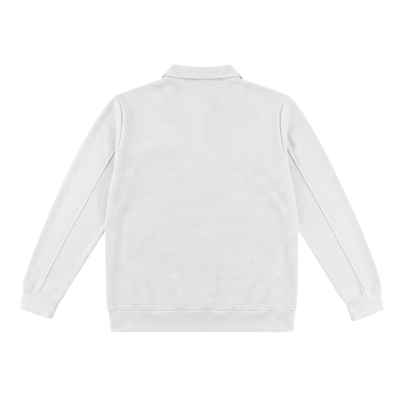 Herren Frühlings- und Herbstjacke aus Waffelstrick mit Reißverschluss, lässig, locker, leicht, mit Kragen, für den Alltag. – Detail 6
