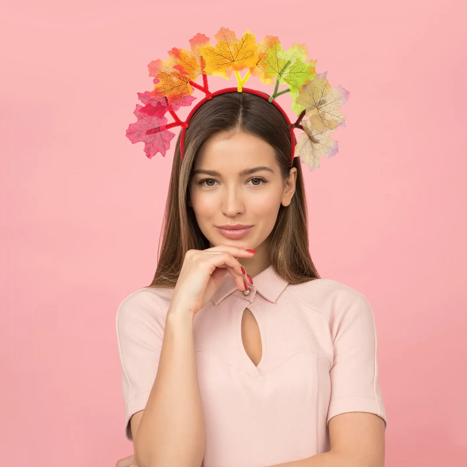 

2Pcs Thanksgiving Hairband with Realistic Maple Leaves Fall Autumn Headbands for Women Holiday Festival Party Decoration
