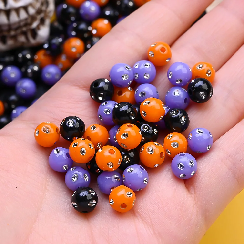 iYOE 50-500pcs 8mm Halloween Rhinestone Orange Purple Black Beads for DIY Jewelry Making Bracelet Necklace Earring Craft Gift