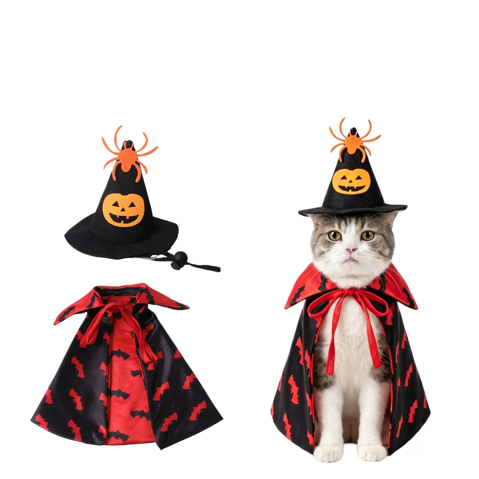 Pet Hat Halloween Pet Double Sided Cloak Spider Hat Set Pet Dress Up Supplies