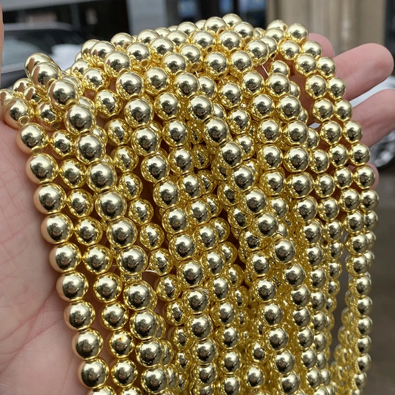 2 3 4 6 8 10mm Golden Plated Hematite Stone Round Loose Spacer Beads For Jewelry Making DIY Bracelet Necklace Accessories