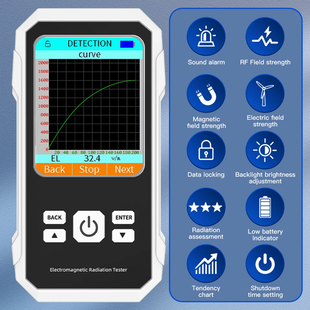 Electromagnetic Radiation Detector Backlit Color Screen EMF Meter Electric Field Magnetic Field RF Radiation Tester Sound Alarm