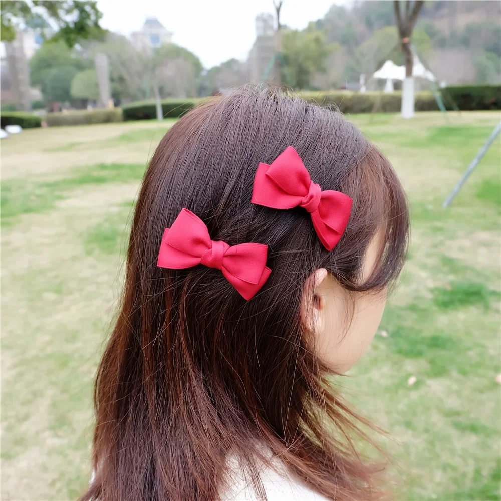 2/Pcs/Set Girl Classics Fashion Bow Ribbon Hair Clip Korean Headwear Spring Ponytail Clip Simple Hairpin Woman Head Flower Gift