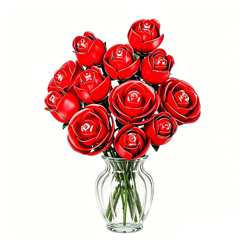

2026 Red Rose Building Blocks Preserved Flower, DIY Bouquet, Desktop Ornament, Romantic Gift, Valentine's Day & Mother's Day