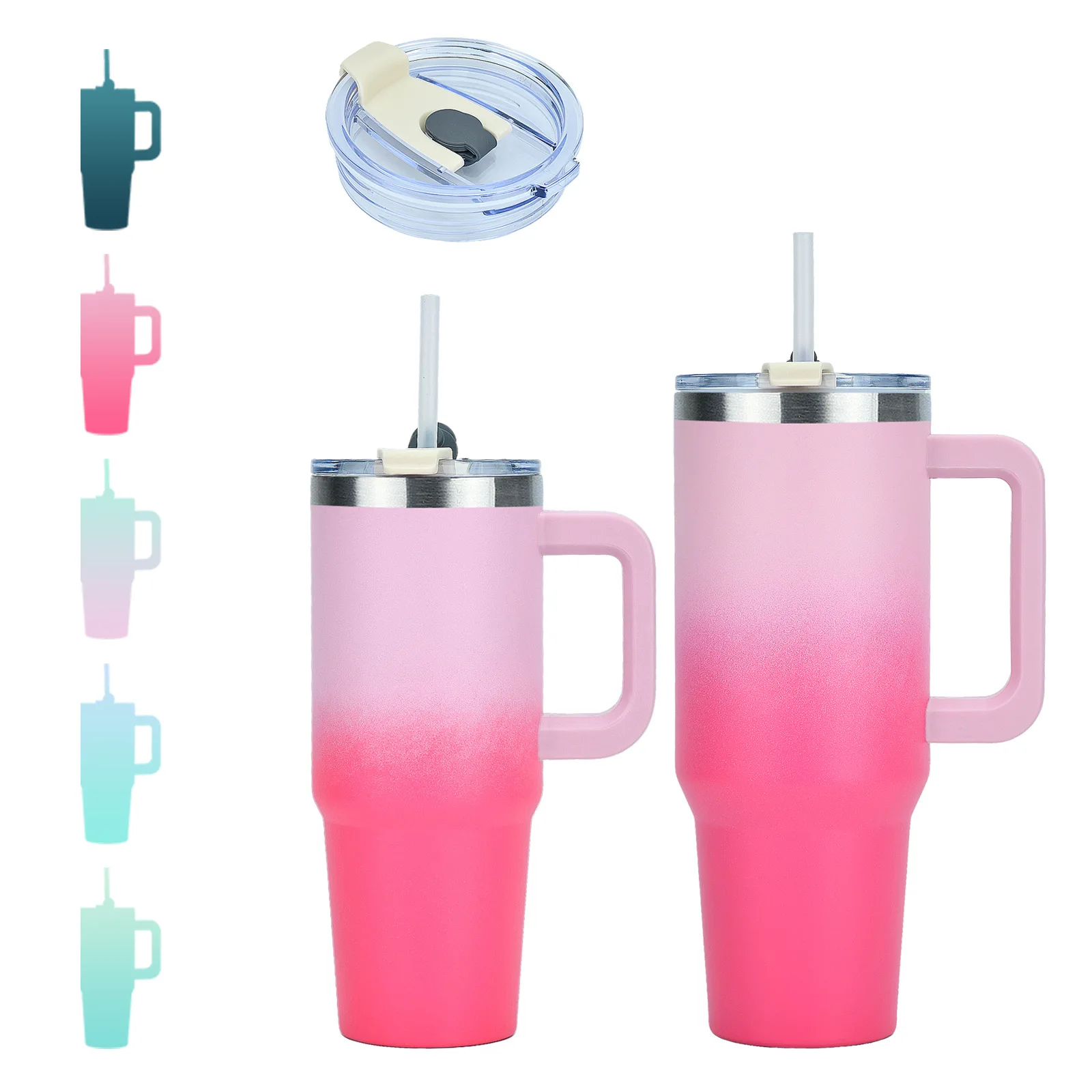 

30/40oz 304 stainless steel insulated cup for cars, gradient ice cream, large capacity cup with handle, straw cup