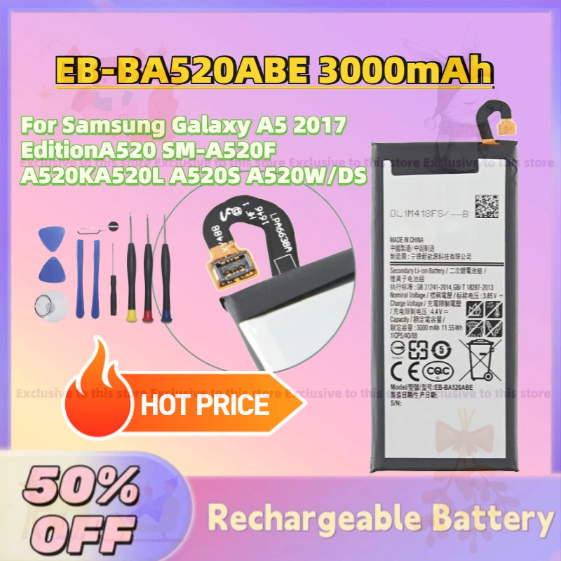 

Grade A EB-BA520ABE 3000mAh 3.85V Mobile Phone Battery For Samsung Galaxy A5 2017 EditionA520 SM-A520F A520KA520L A520S A520W/DS