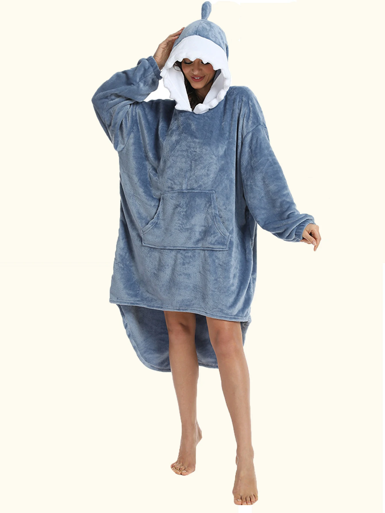 Blue Shark Hooded Loungewear Reversible Flannel Soft And Comfortable Hoodie