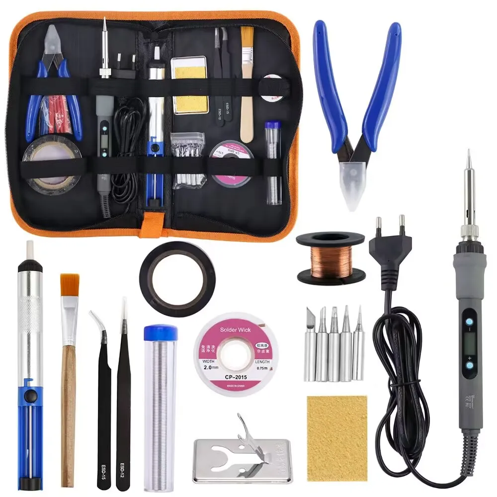 

Adjustable Temperature Electric Solder Iron 80W Digital Display 110V / 220V Soldering Welding Repair Tools Bag Kit