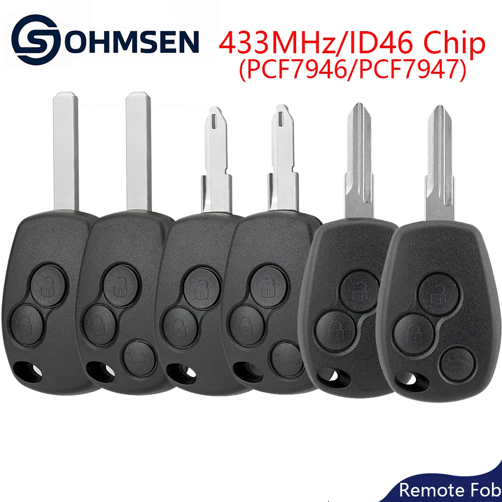 

OHMSEN для Renault Dacia 2/3-кнопочный брелок-ключ 433 МГц с чипом ID46 VA2 NE73 для Duster Modus Clio 3 Twingo Kangoo Logan Sandero