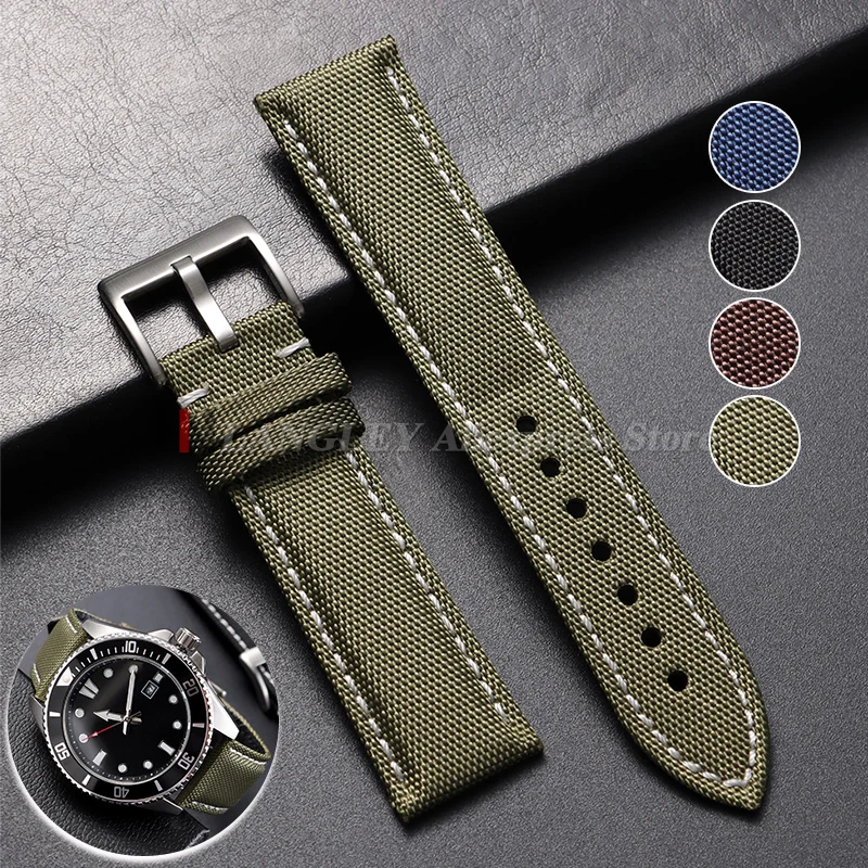 Genuine Sailcloth Nylon WatchBand for Omega for Smart Watch 22mm 24mm Men Women Waterproof Bracelet ArmyGreen Military Wristbelt