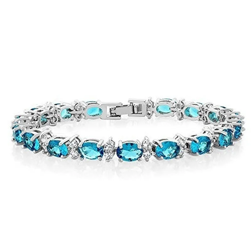Gem Stone King Sterling Silver Gorgeous Oval and Round Sparkling Cubic Zirconia CZ Tennis Bracelet Jewelry Gift