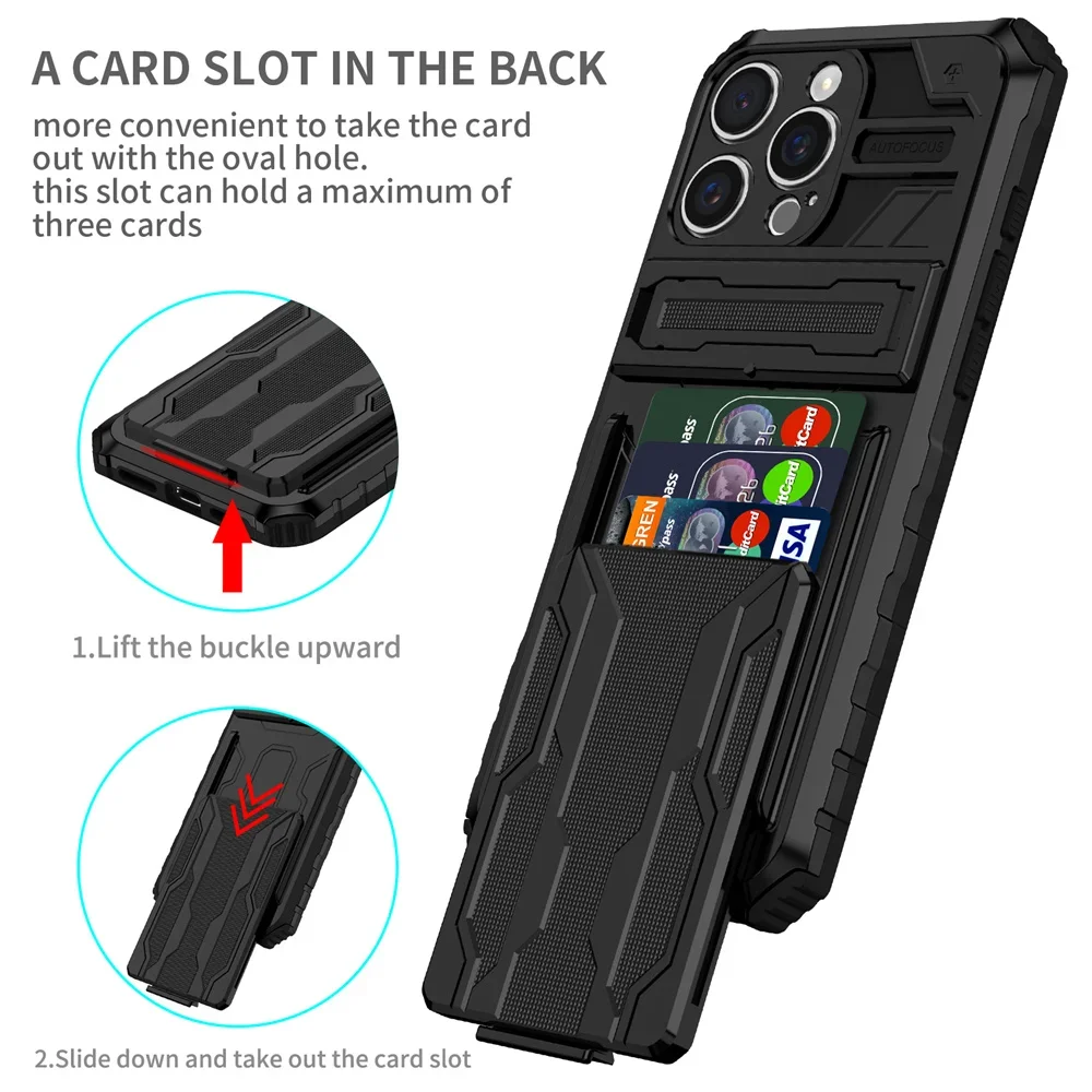 ShockProof Armor Case For iPhone 16 15 14 Pro Max Plus 13 12 11 Pro XS Max XR 8 Plus Anti Shock KickStand Bracket Card Slot Case