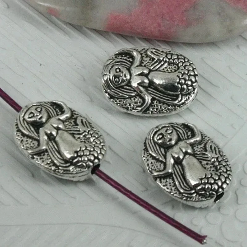 

10pcs tibetan silver color oval mermaid pattern spacer beads EF0376