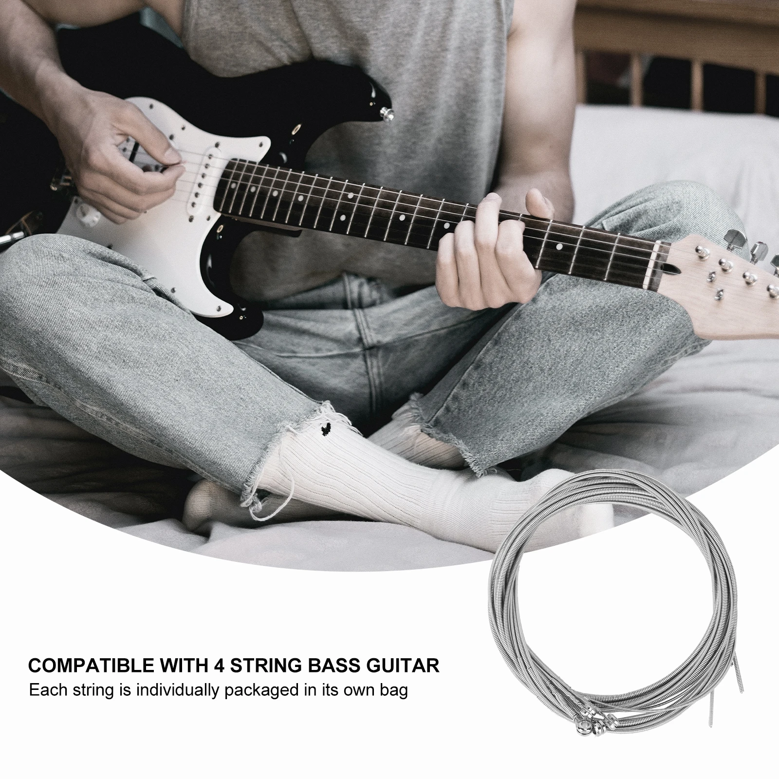 

5pcs Steel Strings For 4 String Replacement Silver 0.12 0.1 0.08 0.055 0.04 Inch Compatible With Electric Bass Guitar Individual