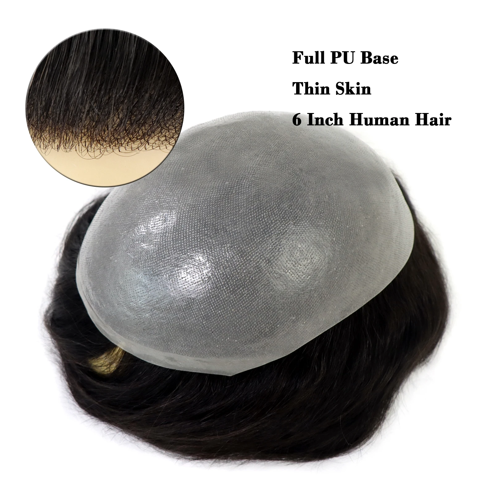 Thin Skin Human Hair Men's Toupee Natural Black Full PU Base Choice Capillary Prosthesis Male 6