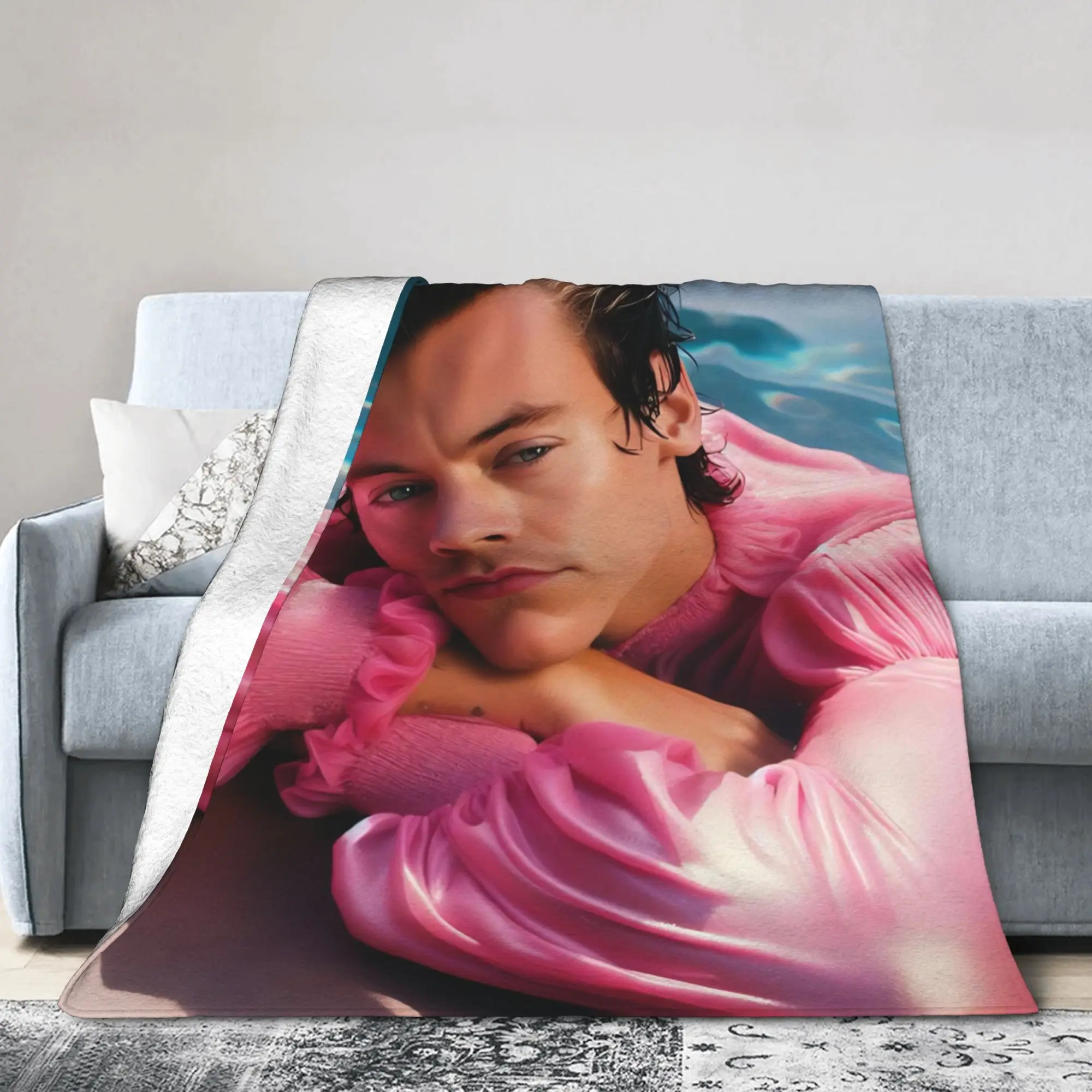 Kiss All The Time Pink Knitted Blankets Harrys Music Styles Flannel Throw Blankets Summer Air Conditioning Personalised Bedsprea
