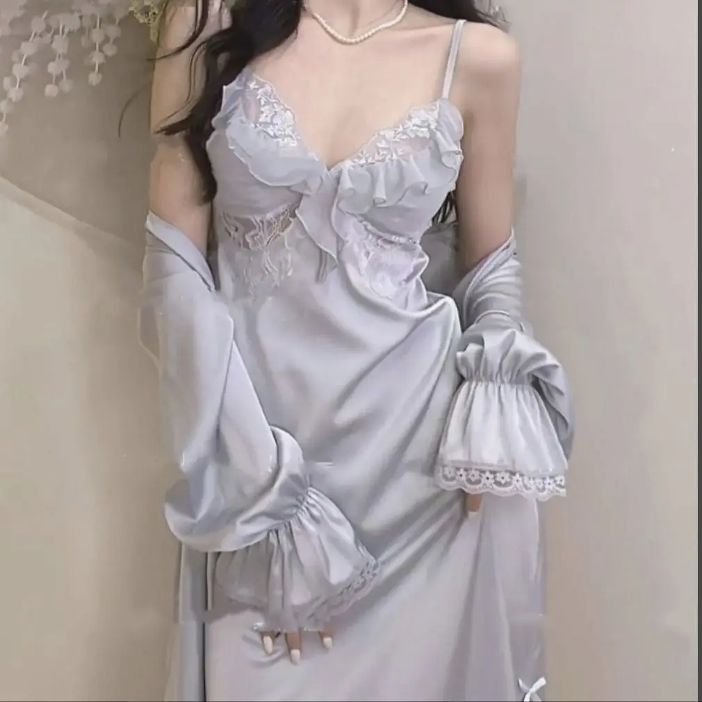 2023 French Women Nightwear Vintage Nightgown Retro Fairy Palace Nightdress Lace New Court Princess Lounge Sleepwear Gowns