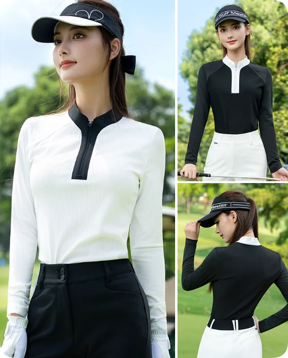 

PGM Golf Women 2025 Autumn/Winter Vertical Pattern Slimming Women's Long Sleeve Polo Top Clothing Top Long Sleeve Women's Shirt