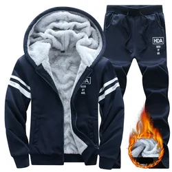 Winter New Fashion Men Sets Casual 2 Pieces Warm Hoodie + Pants Sets Fleece Track Suits Thicken Mens Clothing Plus Size 6XL