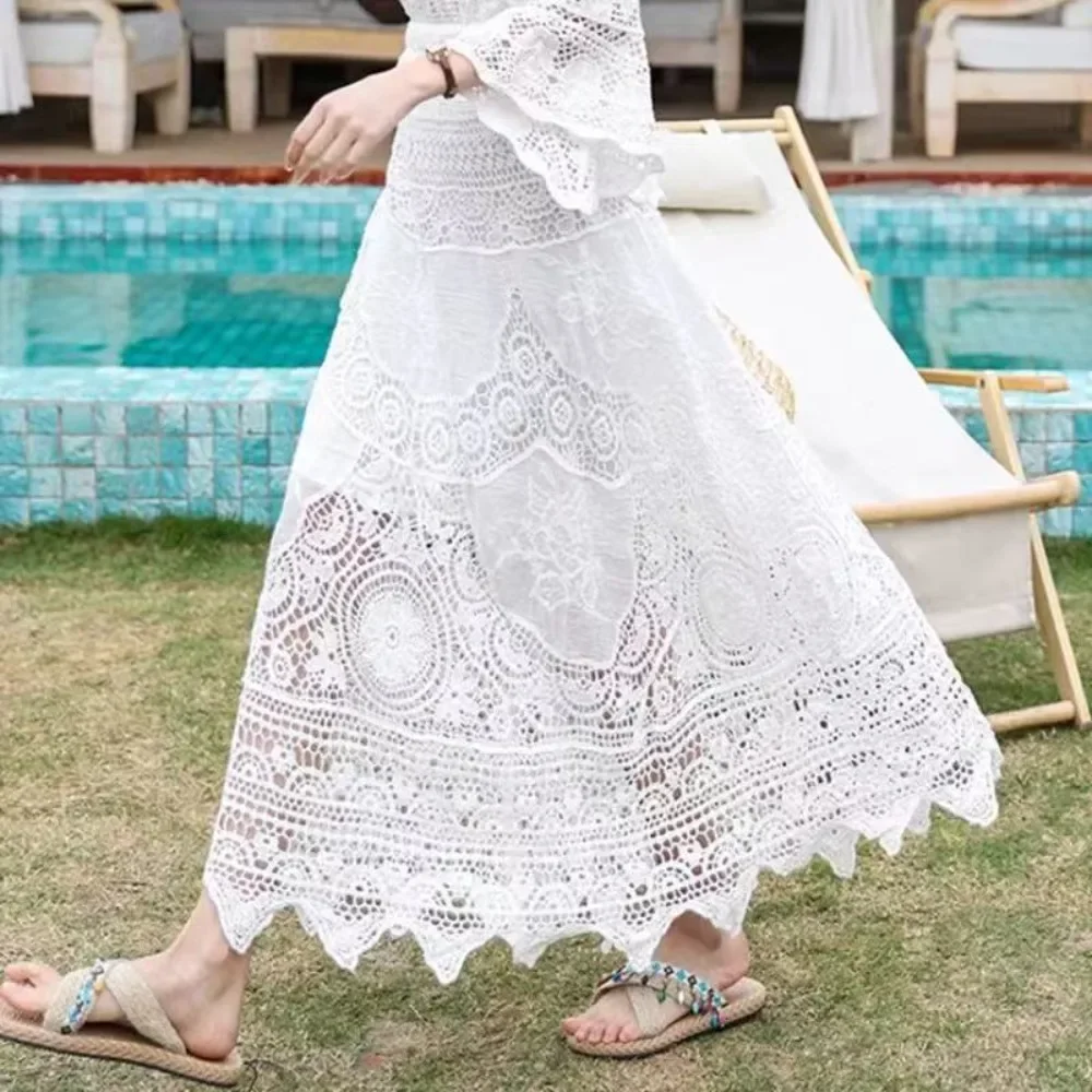

Travel Hollow Out Fashion Clothes Vintage Lace Summer Streetwear Vintage Skirts for Women Clothing Harajuku Casual Bohemian
