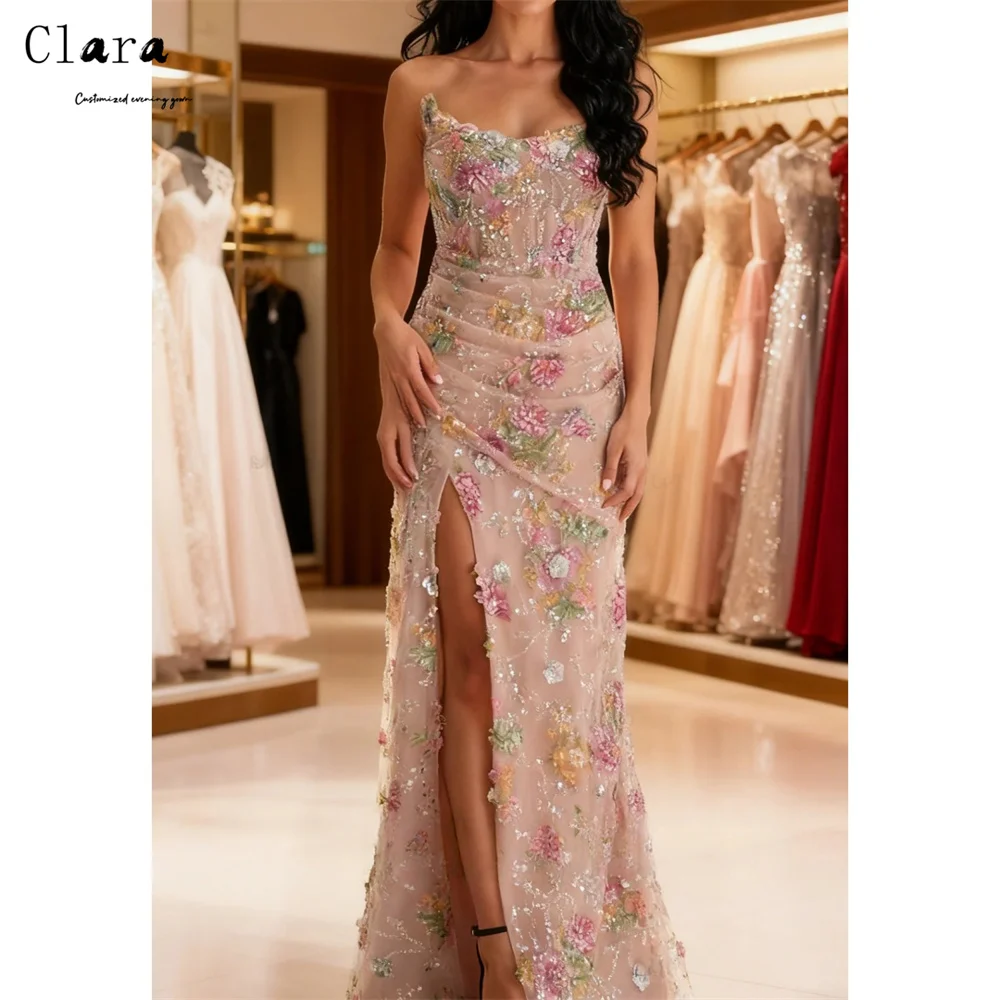 Clara Custom Flower Fishtail Seitenschlitz Spitze Elegante Abendkleider für Frau Luxuskleid 2025, Abendkleider, langes Ballkleid