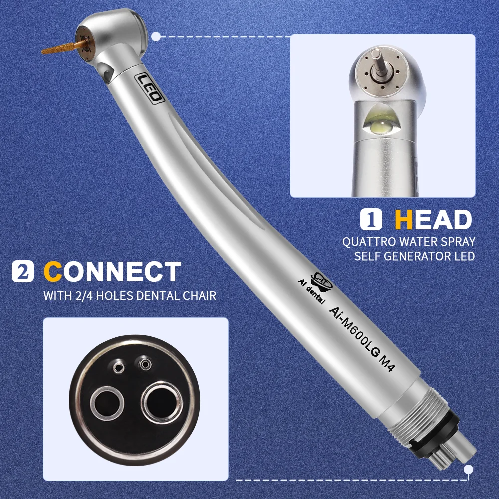 Dental LED Air Turbine Handpiece M600LG Standard Head/M500LG Small Head 2/4 Holes High Speed Dentist Supplies for FG burs