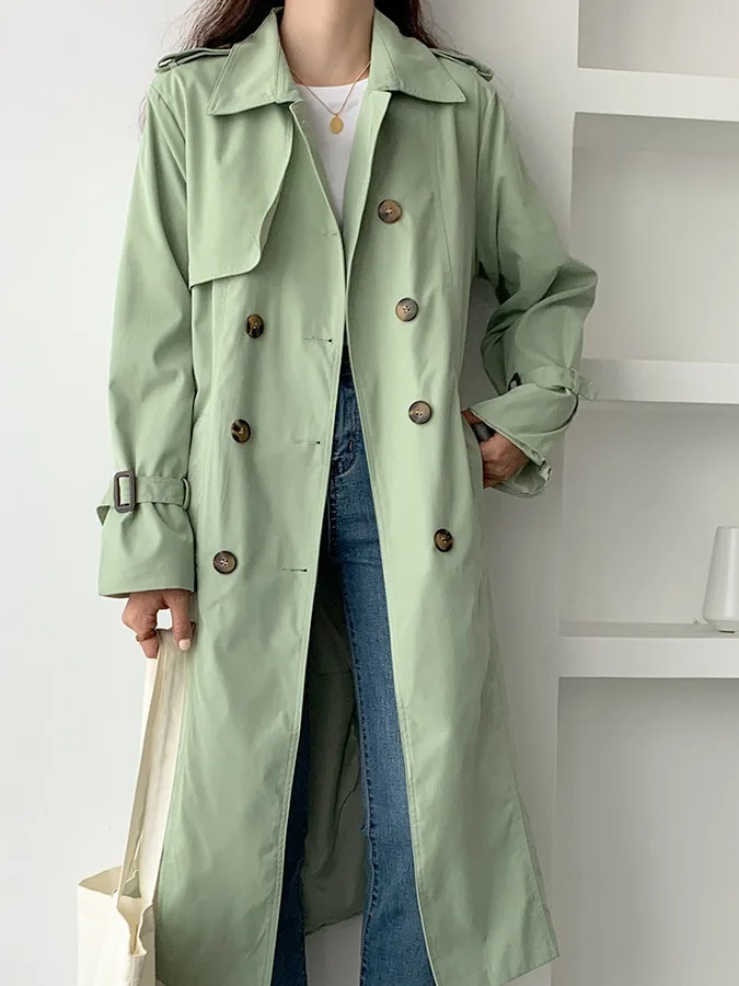 

Briti Sle женское свободное пальто двубортное с воротником-стойкой и поясом ветровка средней длины модные поездки обычный све