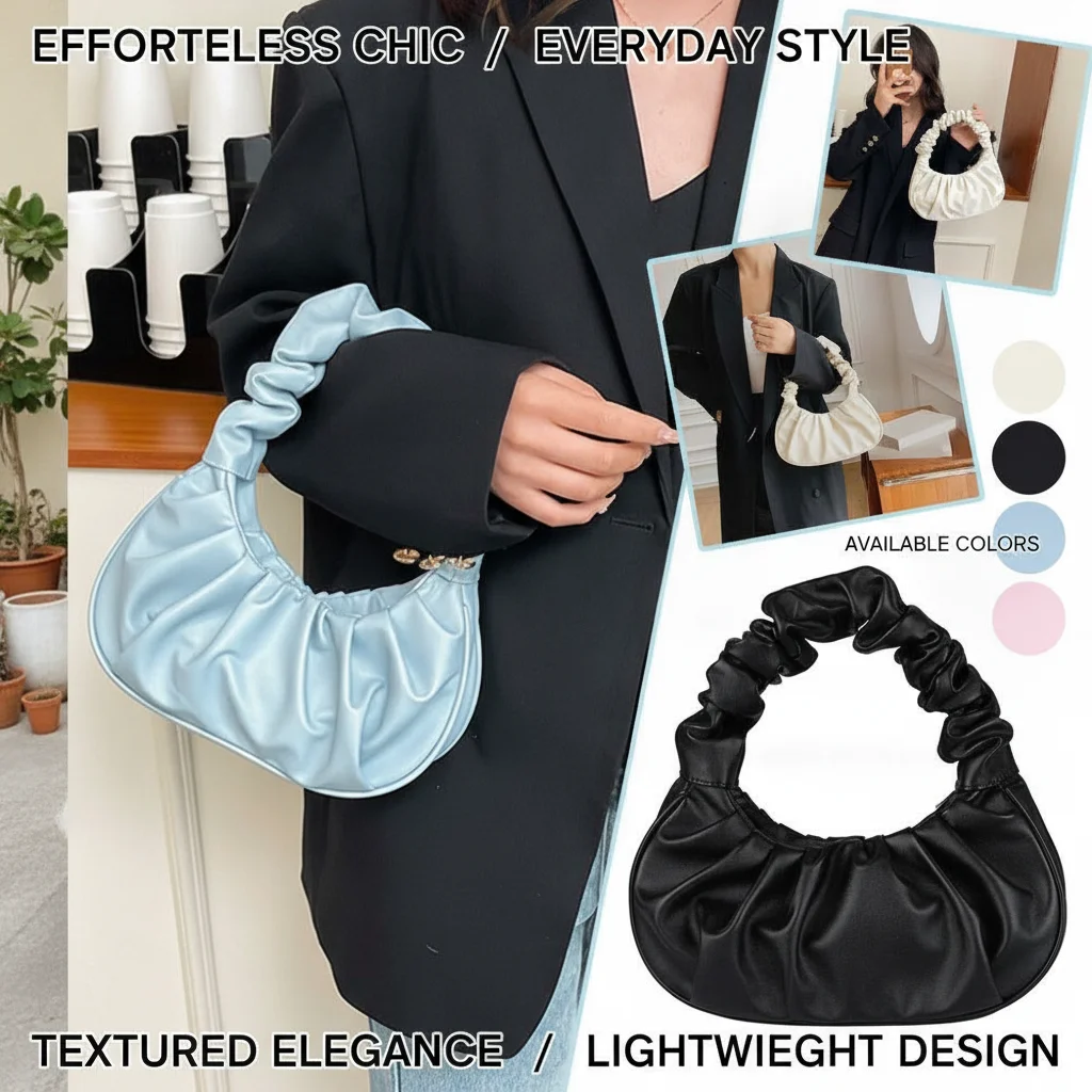 Spring Summer Korean Style Single Shoulder Dumpling Bag French Fashion Cloud Pleated Hand-Held Bag