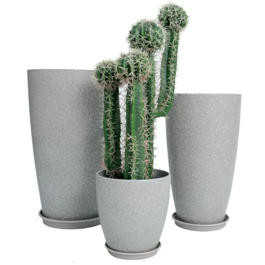 

Набор из 3 высоких круглых пластиковых кашпо белого цвета диаметром 11 дюймов с дренажным отверстием и поддоном для использования в помещении и на улице