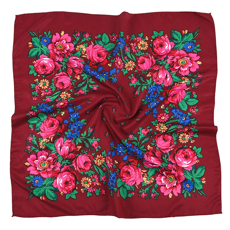 Russian Floral Printed Bandana Scarf For Women Square Handkerchief Headband Scarvesukrainian Floral Wedding Party Babushka Shawl