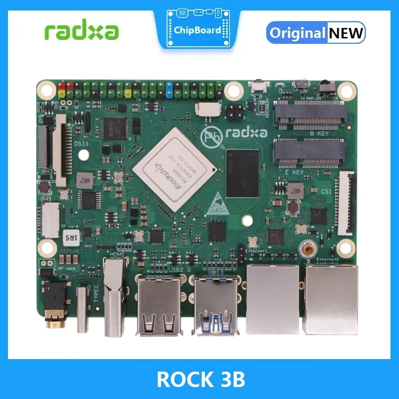 RADXA ROCK 3B Quad core Cortex‑A55 (ARM v8) 64‑bit SoC @ 2.0GHz An Pico-ITX form factor SBC Development Board