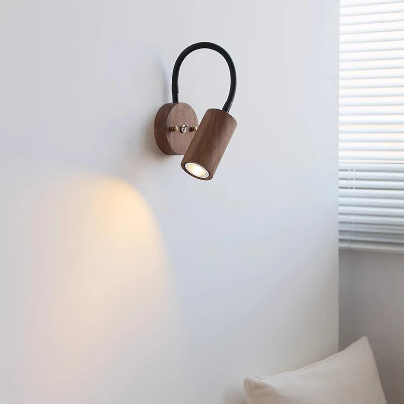 

North American Black Walnut Wood Lamp Nostalgic Wall Light Bedhead Hose Reading Lights with Switch Background Wall Light E27 LED