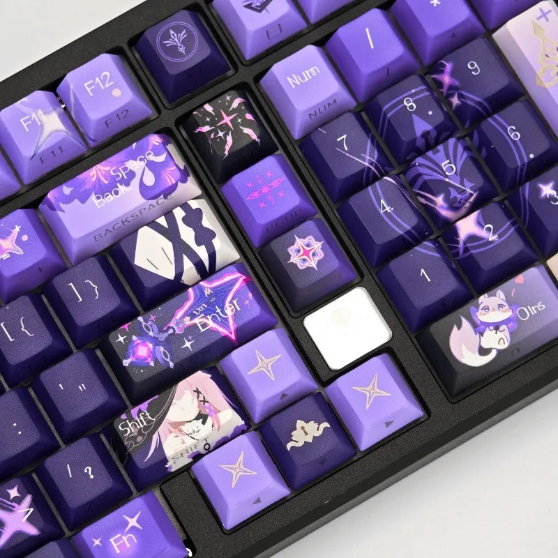 137 Keys The Herta Keycap Set Game Honkai：Star Rail PBT Dye Subbed Side Light Transmission Gaming Keycap for Mechanical Keyboard