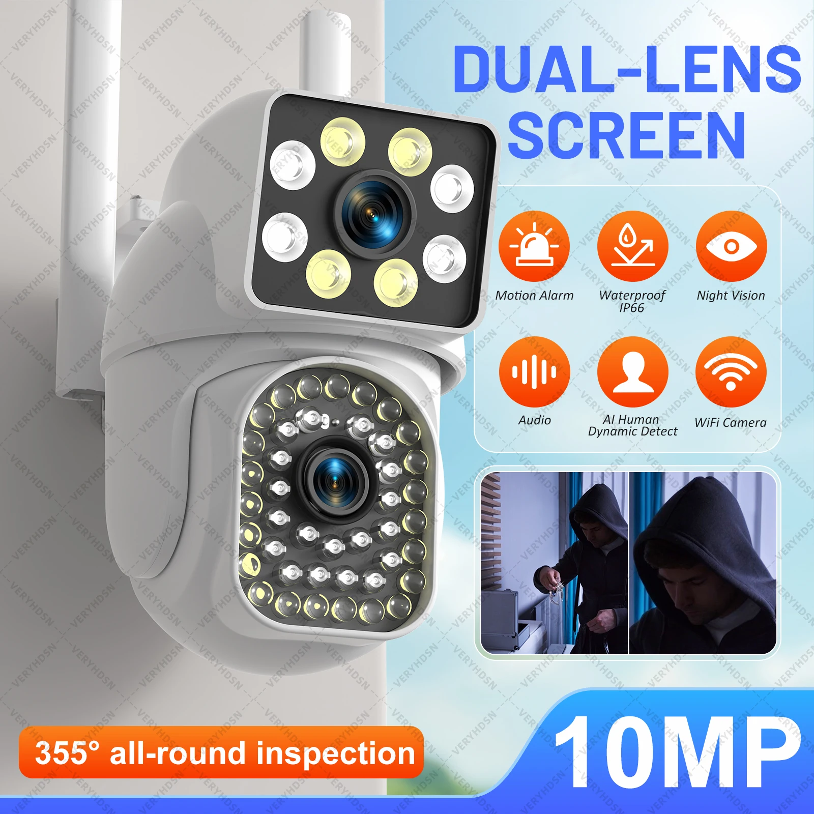 5k 10MP HD Wifi PTZ Camera Outdoor 8MP Dual Lens Dual Screen AI Auto Tracking IP Camera CCTV Audio Video Surveillance P2P