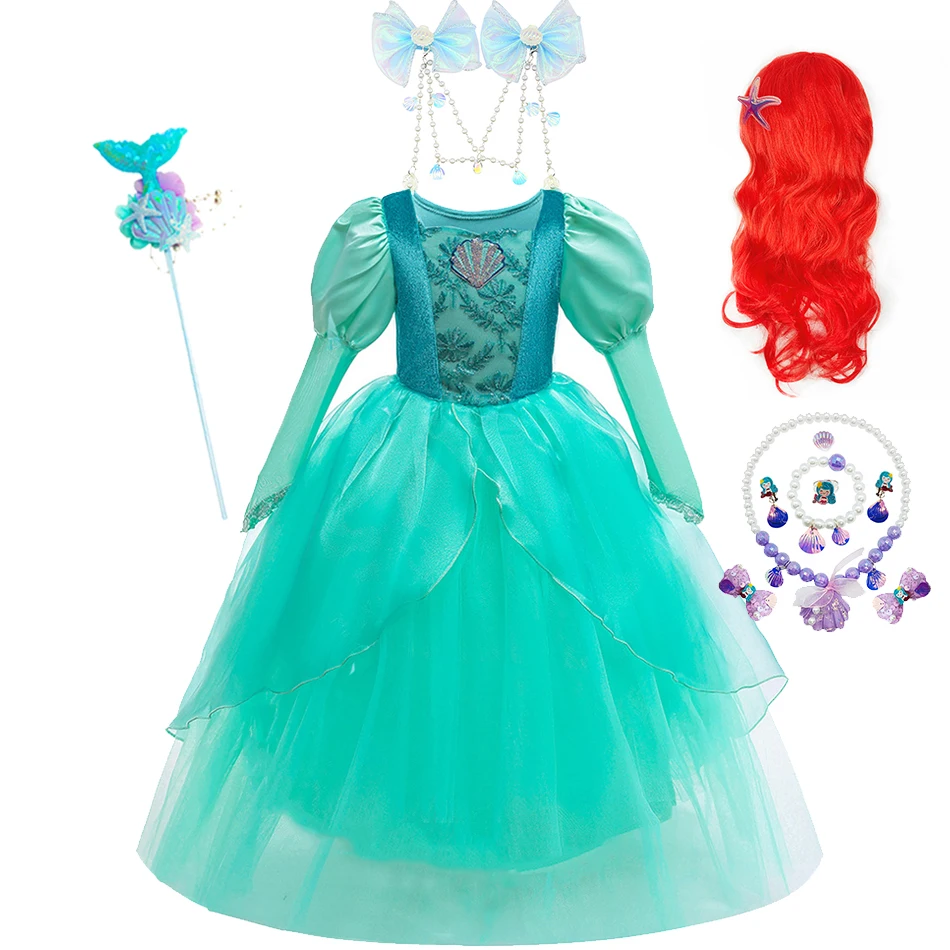 Girls Mermaid Dress Ariel Long Sleeves Cosplay Halloween Costume Kids Fluffy Tulle Shell Applique Frocks Elegant Gown - AliExpress 1501 Girls Mermaid Dress Ariel Long Sleeves Cosplay Halloween Costume Kids Fluffy Tulle Shell Applique Frocks Elegant Gown - AliExpress 1501