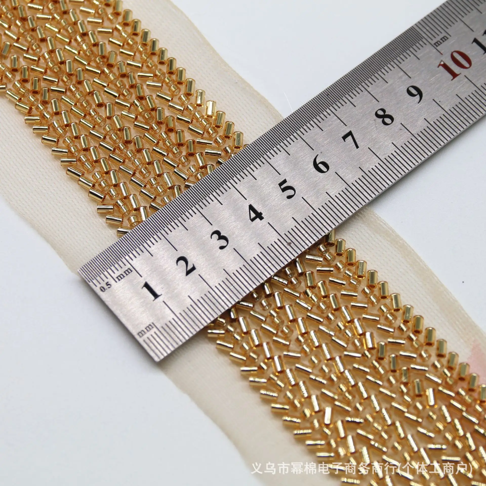1y Gold Black Heavy Handmade Beaded Lace Ribbon Tape Trim Embroidered Collar Decoration African Net Cord For Sewing 4cm Wide