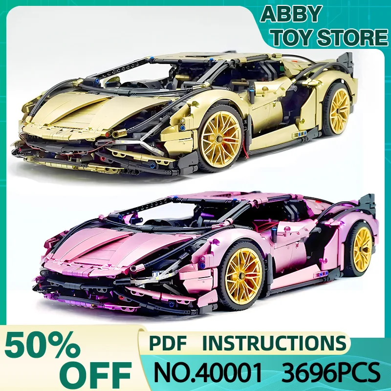 New KingBlocks 81996 Compatible 42115 Plating Gold Purple Lambo Sian Model Building Blocks Bricks Puzzle Toy Car For Kids Gifts