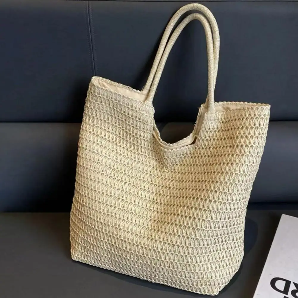 Woven Straw Beach Bag Bohemian Style Crochet Braided Women's Handbag with Large Capacity Lightweight Design for Commuting Travel