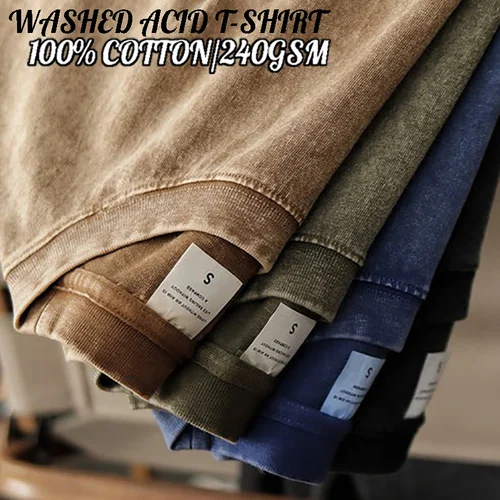 Imagen 2 del producto Camisetas de alta calidad para hombre, ropa coreana Y2k de gran tamaño de manga corta lavada, Retro, Vintage, de algodón sólido, estilo Hip Hop, Punk, 240G