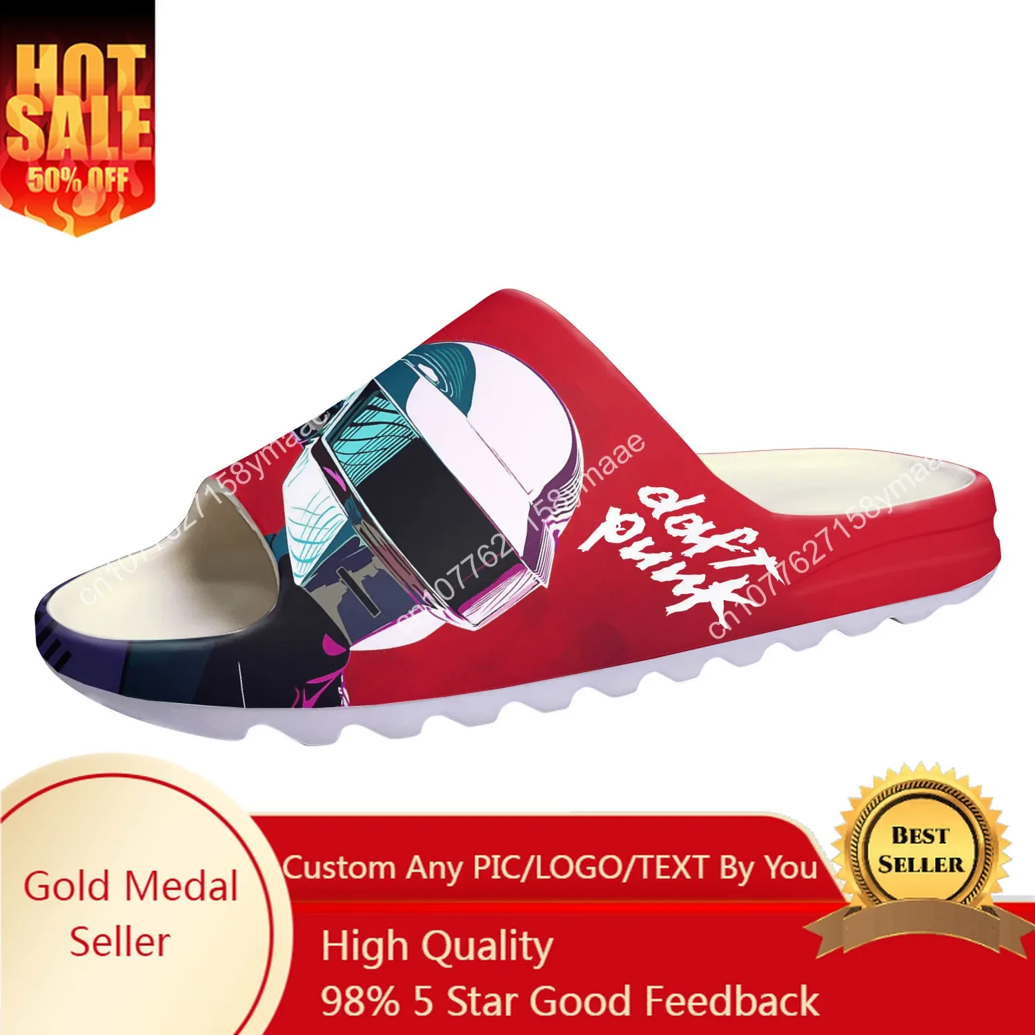 

Daft Punk Band Rock Soft Sole Sllipers Home Clogs Step on Water Shoes Mens Womens Teenager Bathroom Customize on Shit Sandals