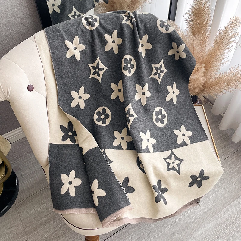 2024 Elegant Jacquard Design Scarf Imitation Cashmere Soft Warm Fringe Shawl Autumn Winter Coldproof Windproof Blanket Scarf