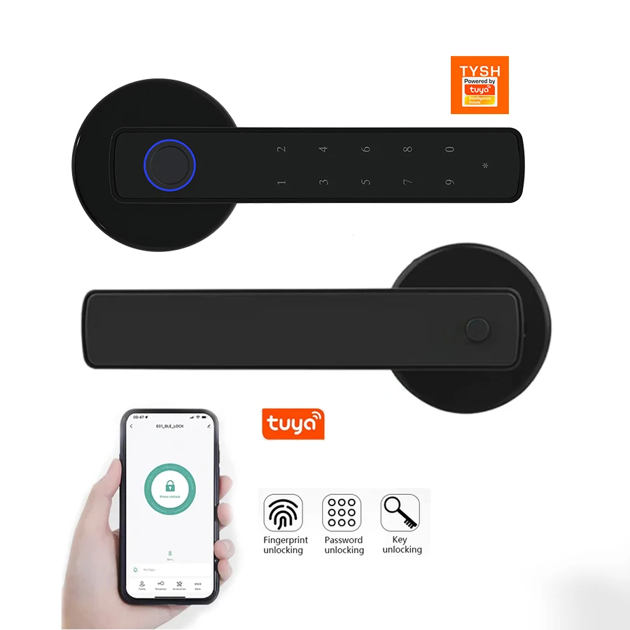 

TYSH Multiple Unlocked ways with Fingerprint Tuya Smart Management APP HandleDoor Lock for Home Office Hotel