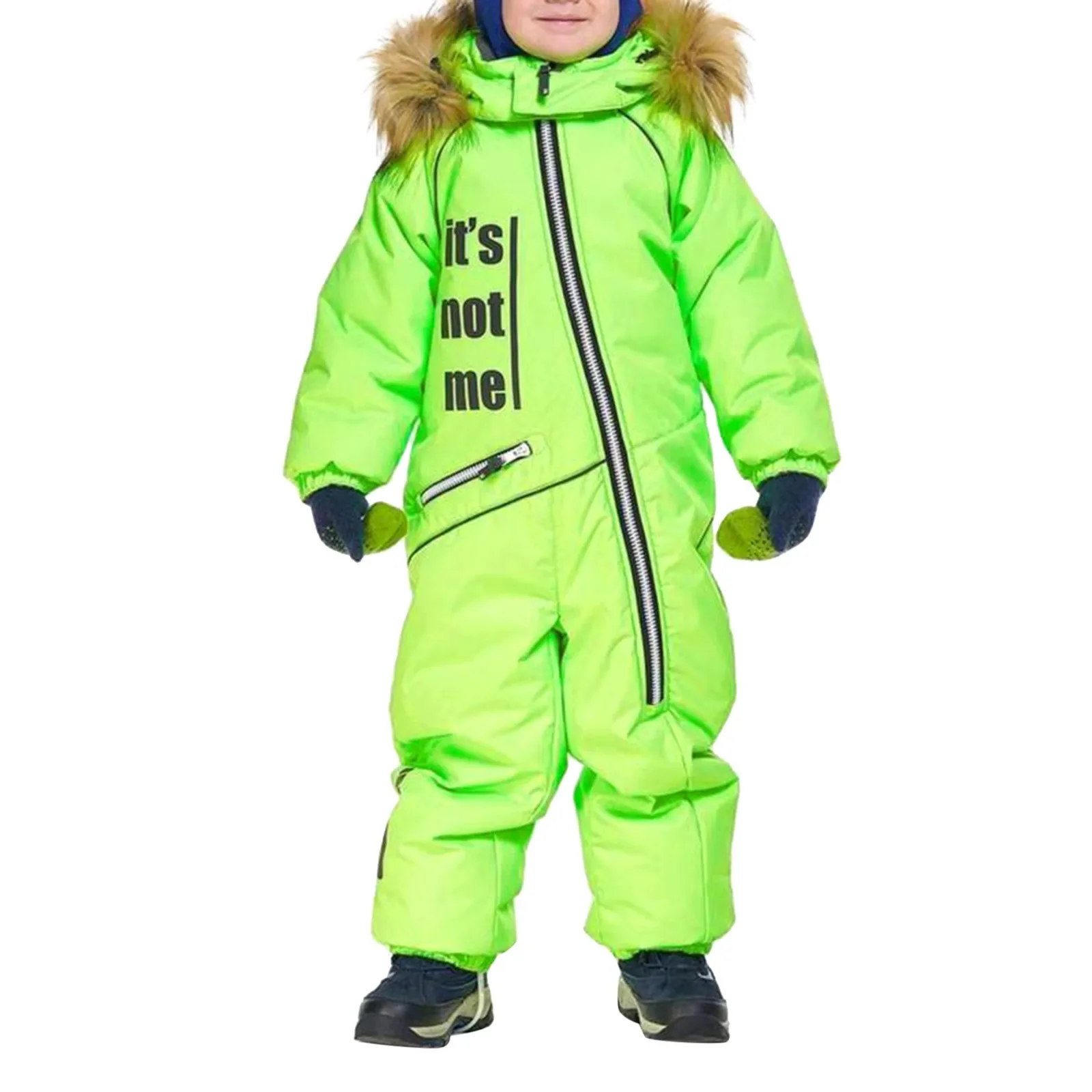 Children\'S Thermal Ski Overall Winter Warm Snow Overall Windproof Winter Suit Removable Hood Mud Suit Outdoor Softshell Suit