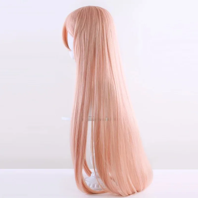 بالمنشار رجل السلطة شعر مستعار تأثيري برتقالي وردي الاصطناعية طويل مستقيم شعر مستعار أنيمي Coser لطيف فتاة شعر مستعار عالي الجودة حفلة الهالوين #3