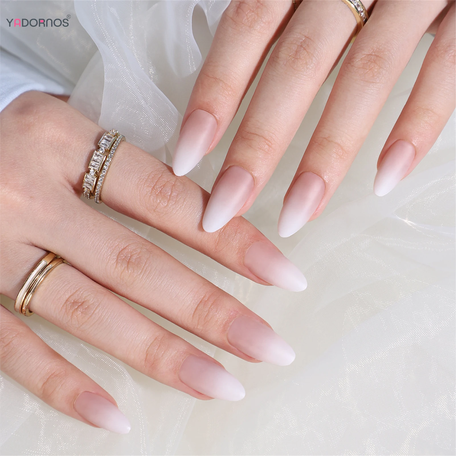 

Nude Color Press on Nails Almond Gradient Color Fake Nails Gentle Women Simple Charms False Nails Patches DIY Manicure 24Pcs