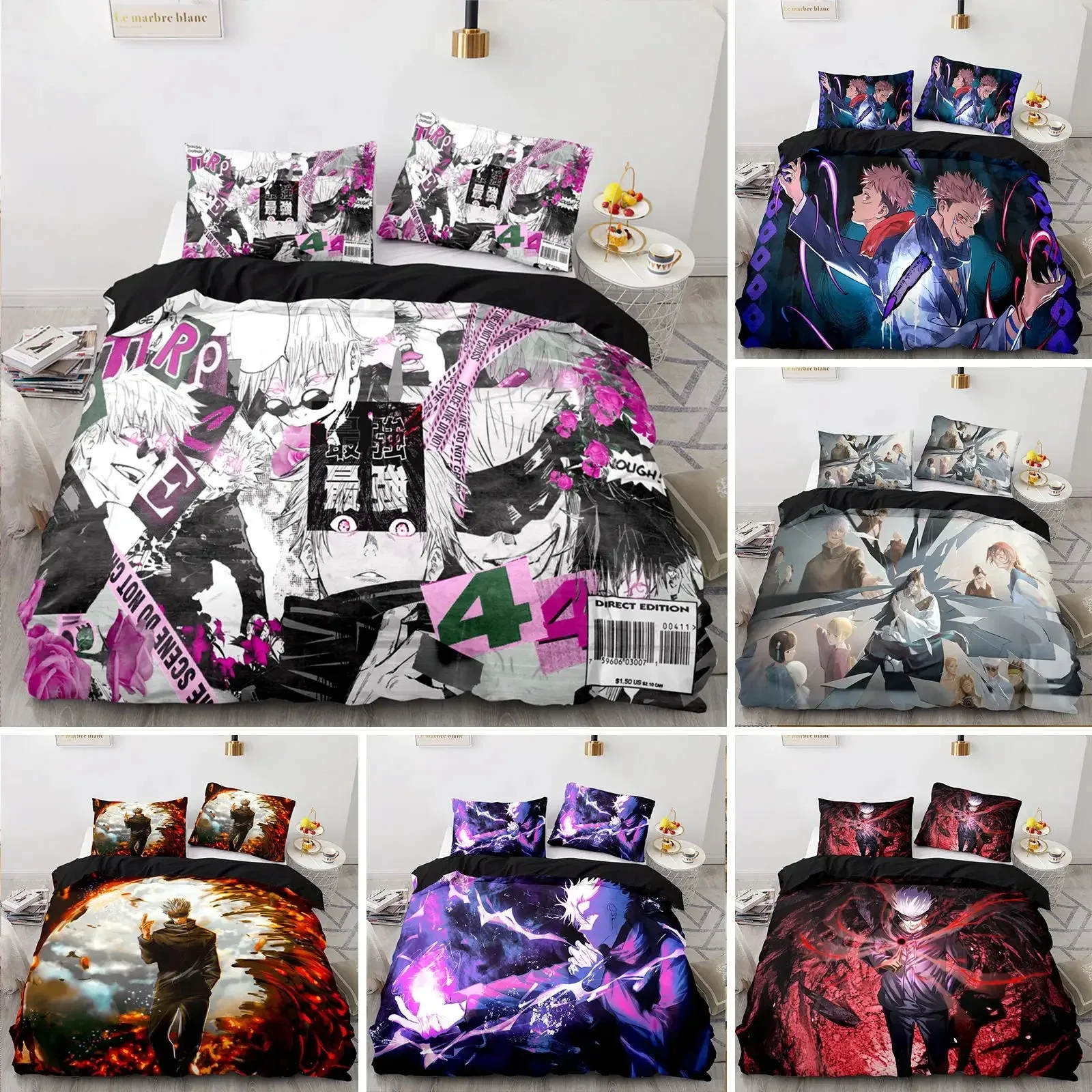 

Anime Jujutsu Kaisen Bedding Set Duvet Cover Bedroom Comforter Covers Single Twin King Size Quilt Cover Home Textile