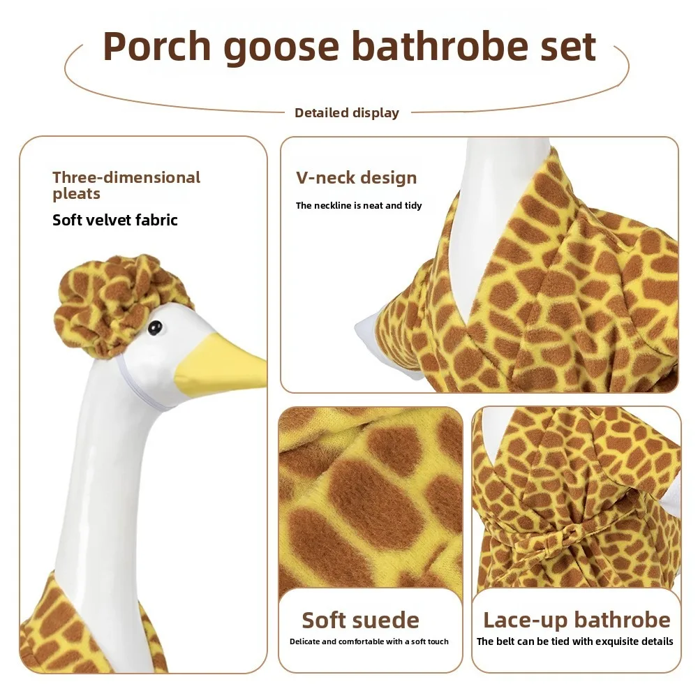 Leopard Print Bathrobe & Pajama Suit for White Porch Goose Sculpture American Retro Decorative Garment view 5