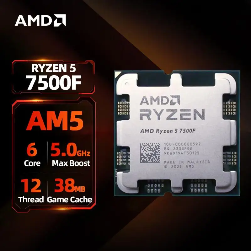 New! AMD Ryzen 5 7500F Processor 5GHz 6-Core 12-Thread 38MB Game Cache 5NM TDP 65W Socket AM5 Gaming CPU Without Graphics